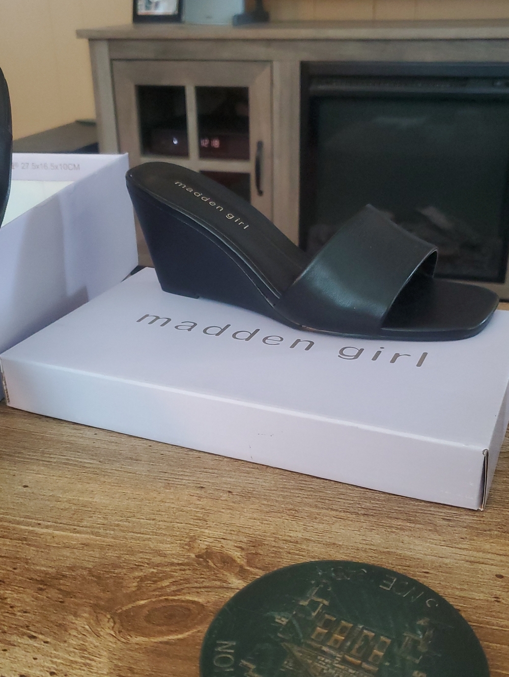 Madden Girl Women’s Black Wedge Slide Sandals